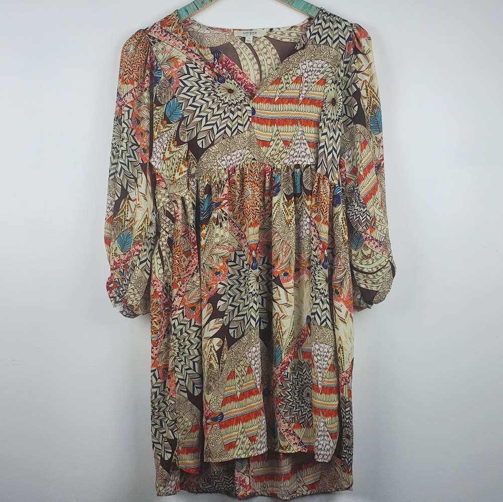Umgee Feather Peacock Tunic Top Dress Sz Small Sm